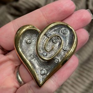 Park Lane Vintage Heart Brooch gold and silver tone rhinestone like new